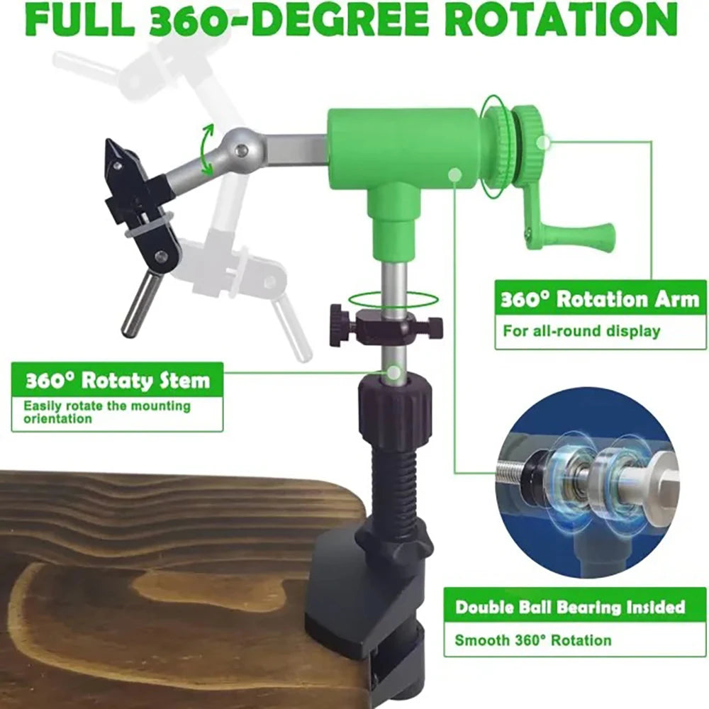 360° Rotary Fly Tying Vise — Lightweight Anodised Aluminium Travel Vise with Carbon Steel Jaws