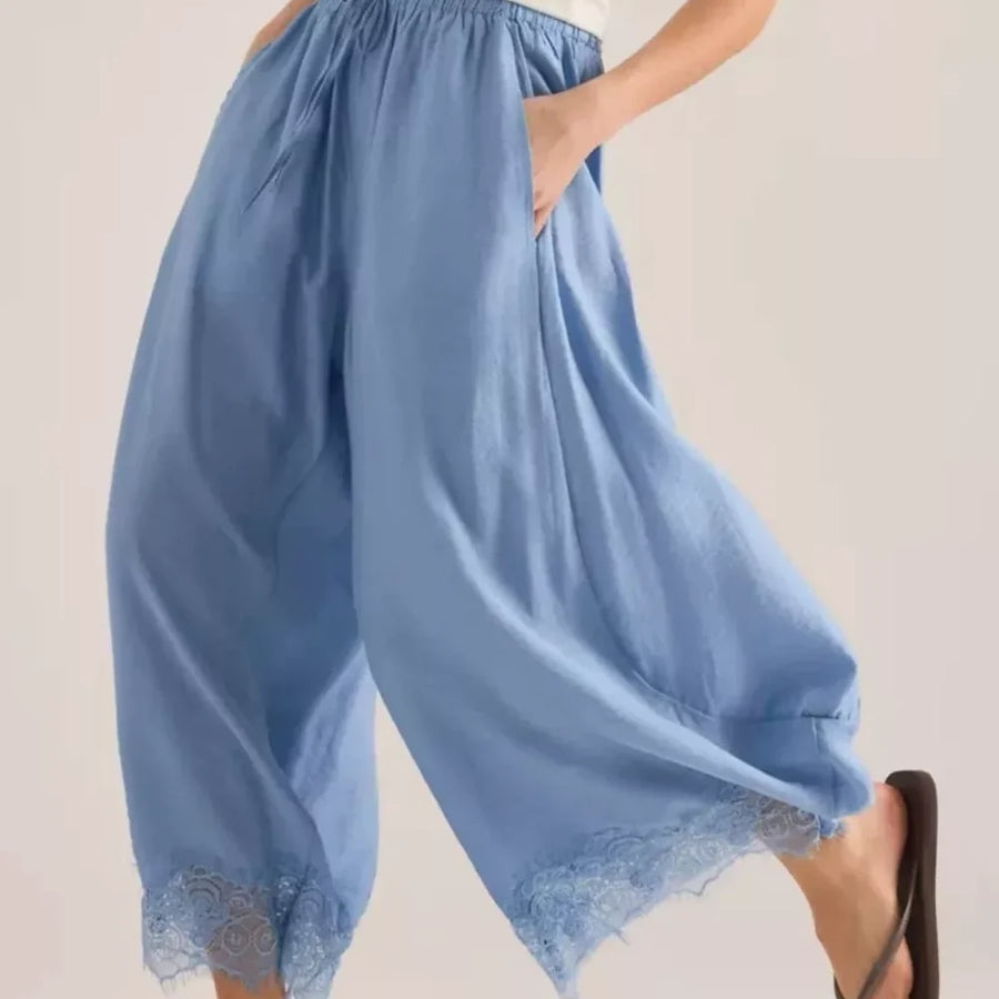 Drawstring Wide Leg Pants — full-length view of the garment on a model