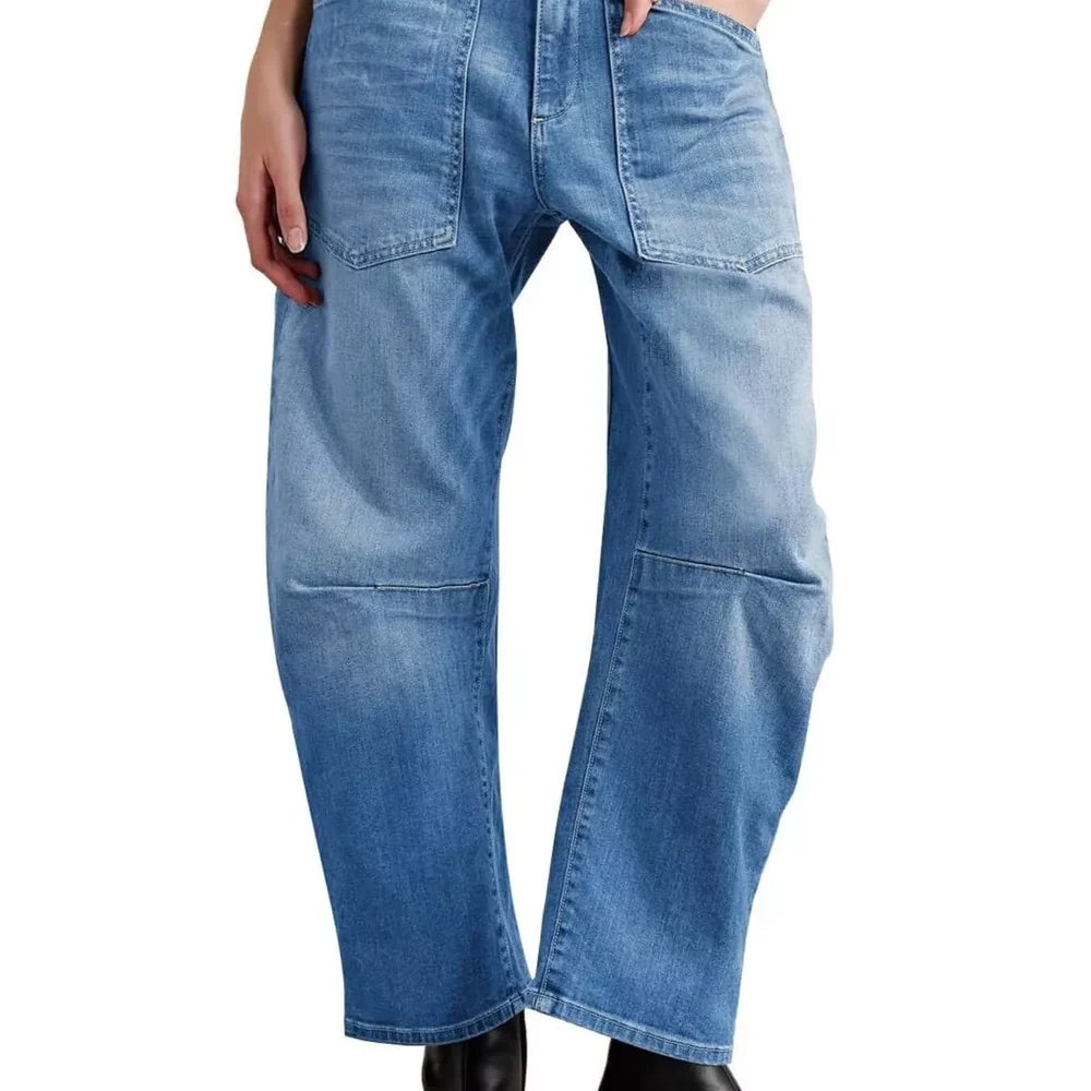 Wide-Leg Jeans with Patch Pockets — full-length view of the garment on a model