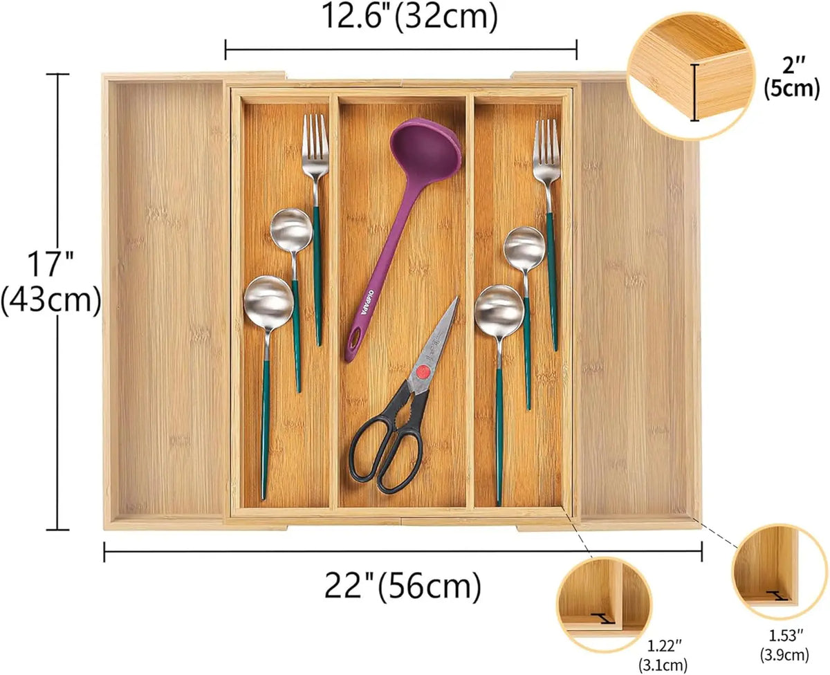 Expandable Bamboo Kitchen Drawer Organizer,Adjustable Cutlery Holder and Cutlery Tray Organizer,Drawer divider for silverware,Ta