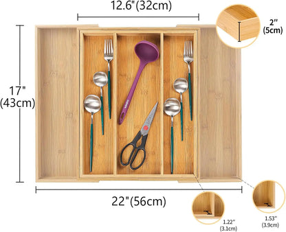 Expandable Bamboo Kitchen Drawer Organizer,Adjustable Cutlery Holder and Cutlery Tray Organizer,Drawer divider for silverware,Ta