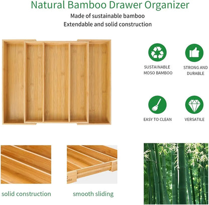 Expandable Bamboo Kitchen Drawer Organizer,Adjustable Cutlery Holder and Cutlery Tray Organizer,Drawer divider for silverware,Ta
