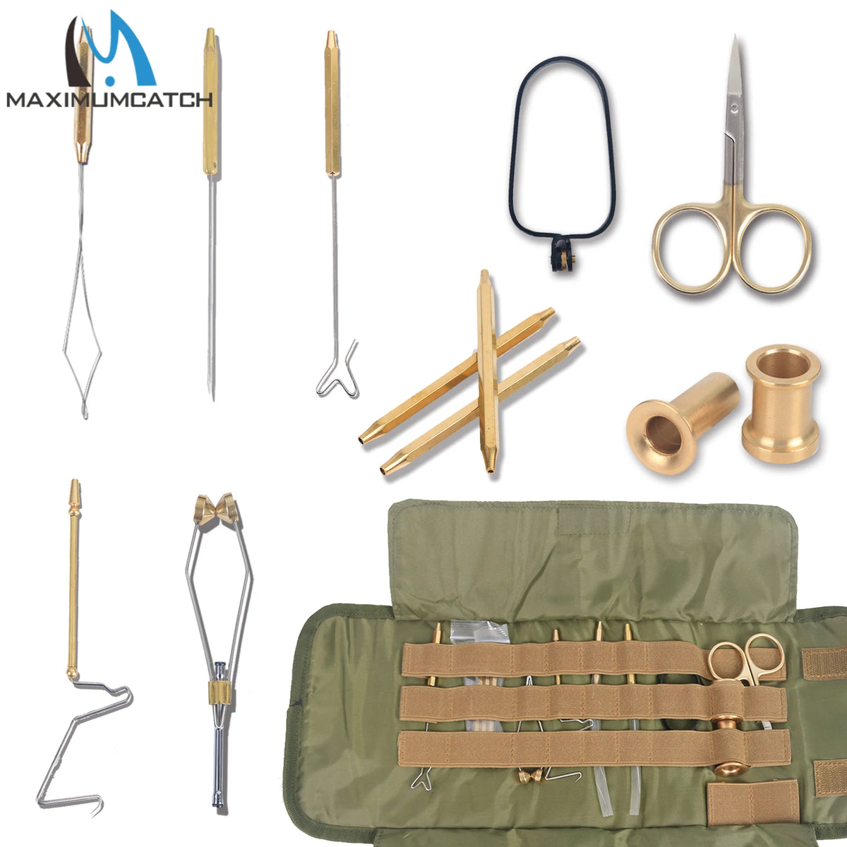 Maximumcatch 9-Piece Brass Fly Tying Tool Kit with Soft Pouch