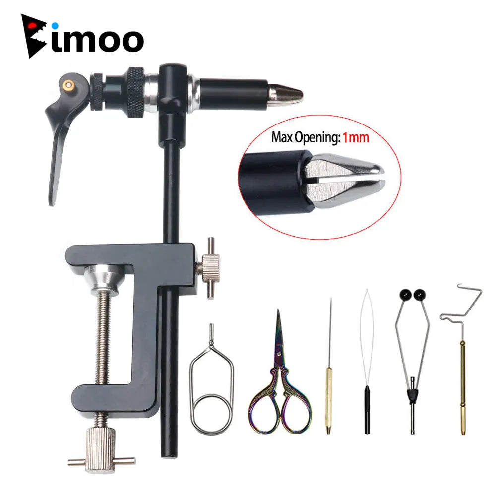 Bimoo 360° Rotary Fly Tying Vise with Hardened Steel Jaws, 200D Thread & Bobbin Kit