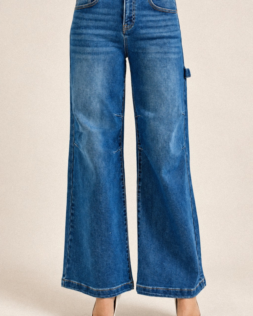 RISEN Full Size High Rise Wide Leg Patch Detailed Jeans Plus Size - Tidilo editorial photograph