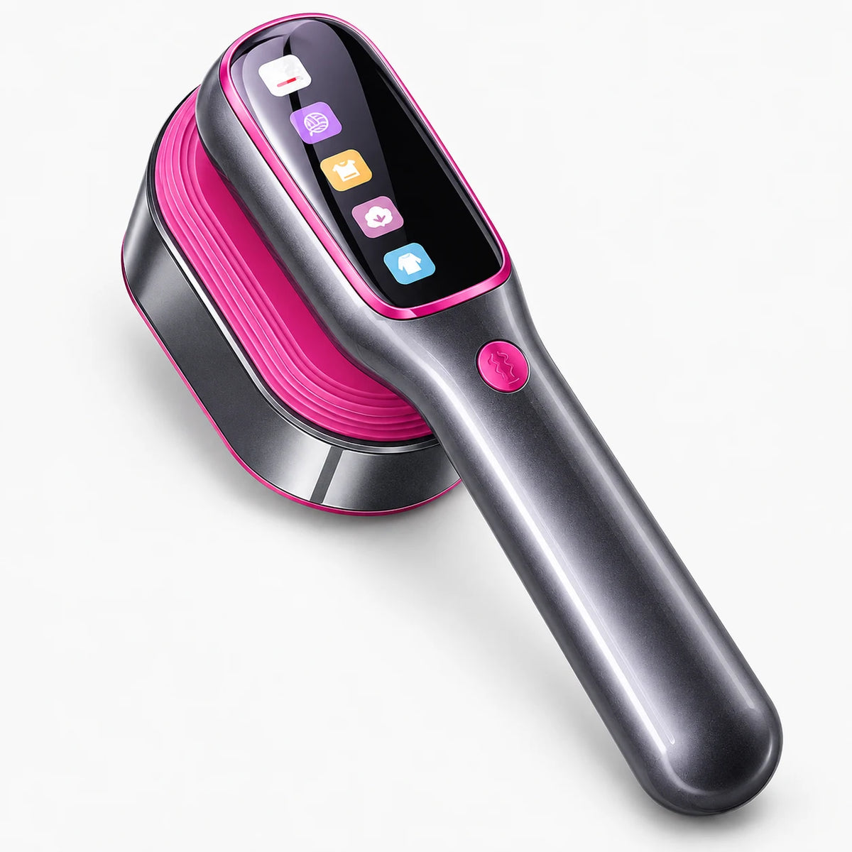 Handheld Steam Iron — the complete steamer with its handle and tank on a white background