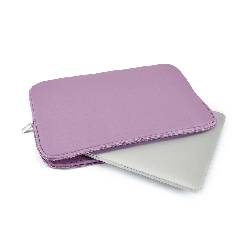 Laptop Sleeve Insert — Two flat zippered sleeves, purple and silver, overlapping on white