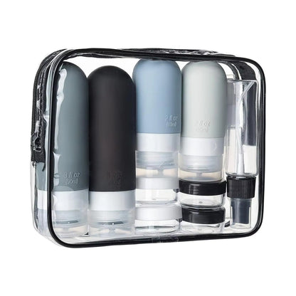 Leak-Proof Silicone Travel Bottle Set (16-Piece) — Refillable Toiletry Containers with Clear Pouch