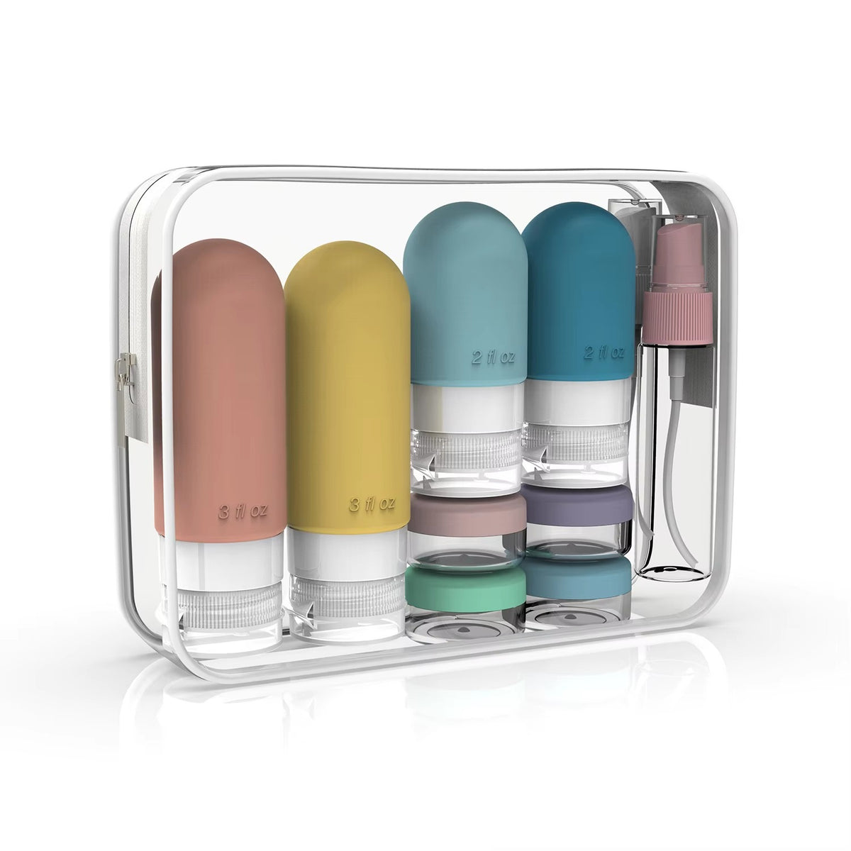 Leak-Proof Silicone Travel Bottle Set (16-Piece) — Refillable Toiletry Containers with Clear Pouch