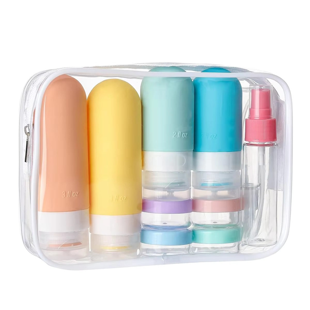 Leak-Proof Silicone Travel Bottle Set (16-Piece) — Refillable Toiletry Containers with Clear Pouch